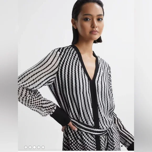 Reiss Tia Black and White Striped Mini Dress NWT - Picture 2 of 14